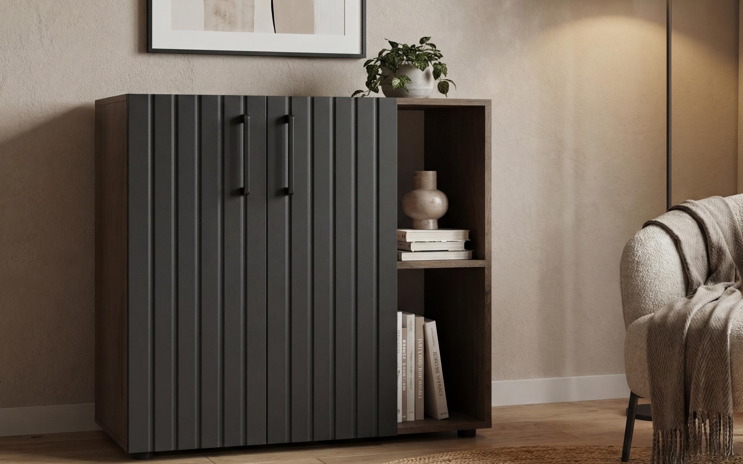 Comoda Nikon 2, stejar scandinav inchis + negru mat  1